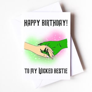 Tarjeta de cumpleaños de las mejores amigas Elphaba y Glinda inspirada en el musical/película Wicked