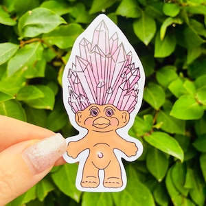 Rose Quartz Crystal Good Luck Troll Doll Sticker