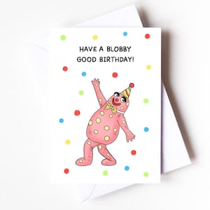 Cartão de aniversário inspirado nos anos 90 do Sr. Blobby