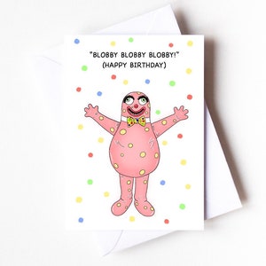 Cartão de aniversário inspirado no Sr. Blobby dos anos 90
