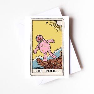 Mr Blobby geïnspireerde tarotkaart wenskaart "The Fool"