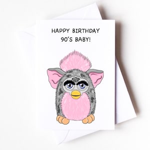 Carte d'anniversaire inspirée des jouets Furby des années 90