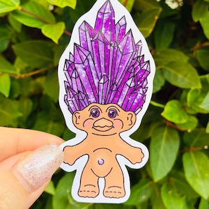 Amethyst Crystal Good luck Troll Doll February Birthstone Sticker
