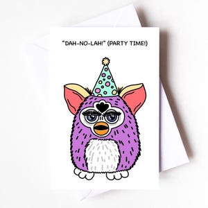 Carte d'anniversaire inspirée des jouets Furby des années 90