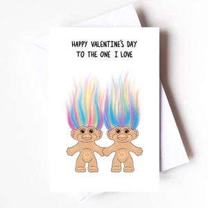 Poupée troll porte-bonheur carte de Saint-Valentin inspirée des jouets des années 80/90