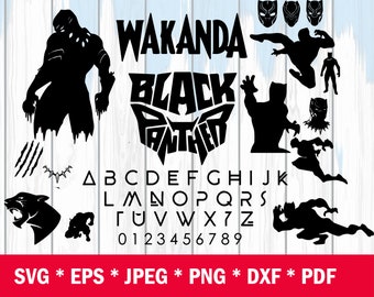 black panther font, wakanda svg alphabet letters with silhouette bundle