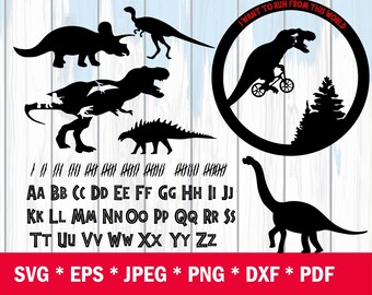 Jurassic park SVG font, SVG alphabet letters with bonus silhouette