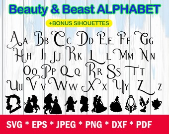 Beauty and the Beast svg font, beauty and the beast alphabet letters with svg bundle