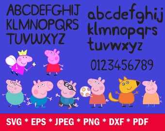 peppa pig svg font, peppa pig alphabet letters with characters