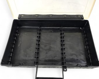 Vintage 30 Slot Cassette Tape Storage Case Black Hardshell Clear Lid Organizer