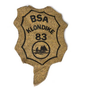 Vintage 1983 BSA Klondike Derby Scout Patch Wall Art Faux Fur 80's Boy Scouts