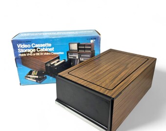 Realistic Vintage VHS Beta Video Cassette Storage Cabinet Wood Grain 44-1188