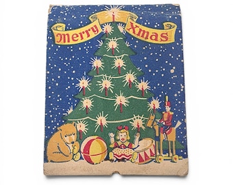 Vintage Christmas Matchbook Evergreen Bar Detroit Michigan Santa Claus Holiday Large 4" x 3"