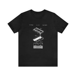 Video Tape VHS Design Patent Blueprint Short Sleeve T-Shirt Black Tee Drawing