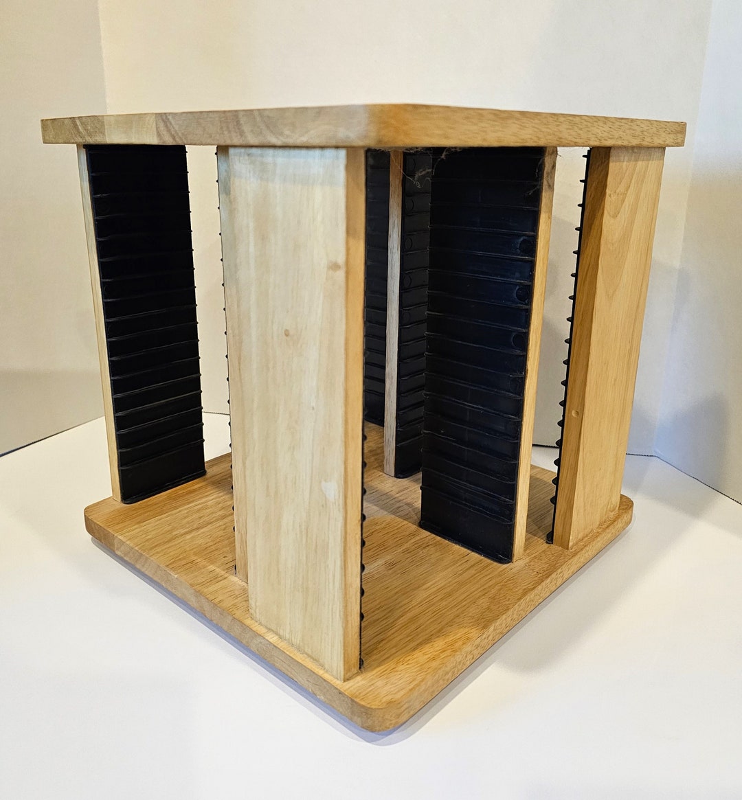 Revolving CD Rack Rotating Wood Desktop Spinning Stand Compact Disc