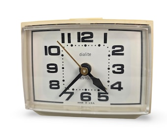 Westclox Dialite Electric Alarm Clock Cream Vintage MCM Model 22090-22540 USA