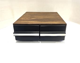 Vintage 24 Cassette Tape Holder Drawer Storage Case Simulated Wood Grain 80&#39;s