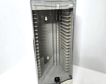 Fellowes 20 CD Locking Door Display Tower Stand Compact Disc Holder Case Rack Desktop Secure Storage