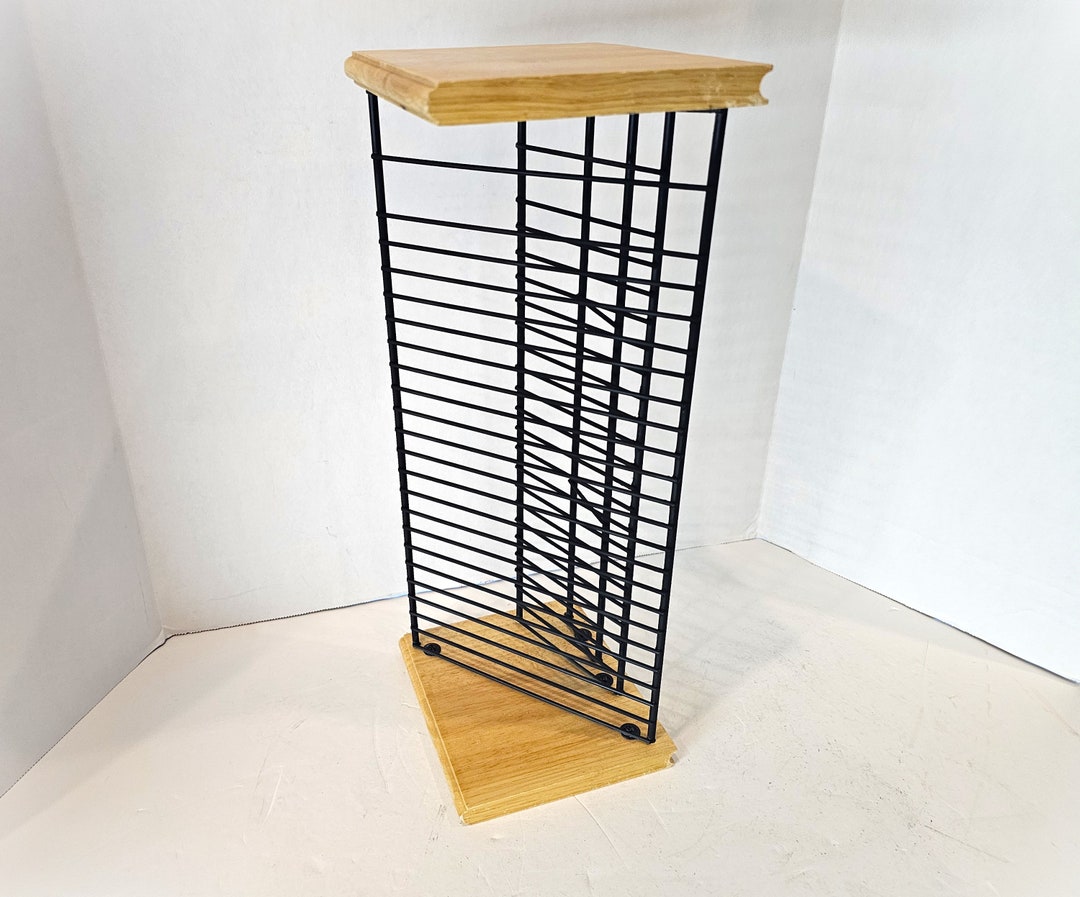 25 CD Wood and Wire Rack Display Stand Compact Disc Holder Wood Top and ...