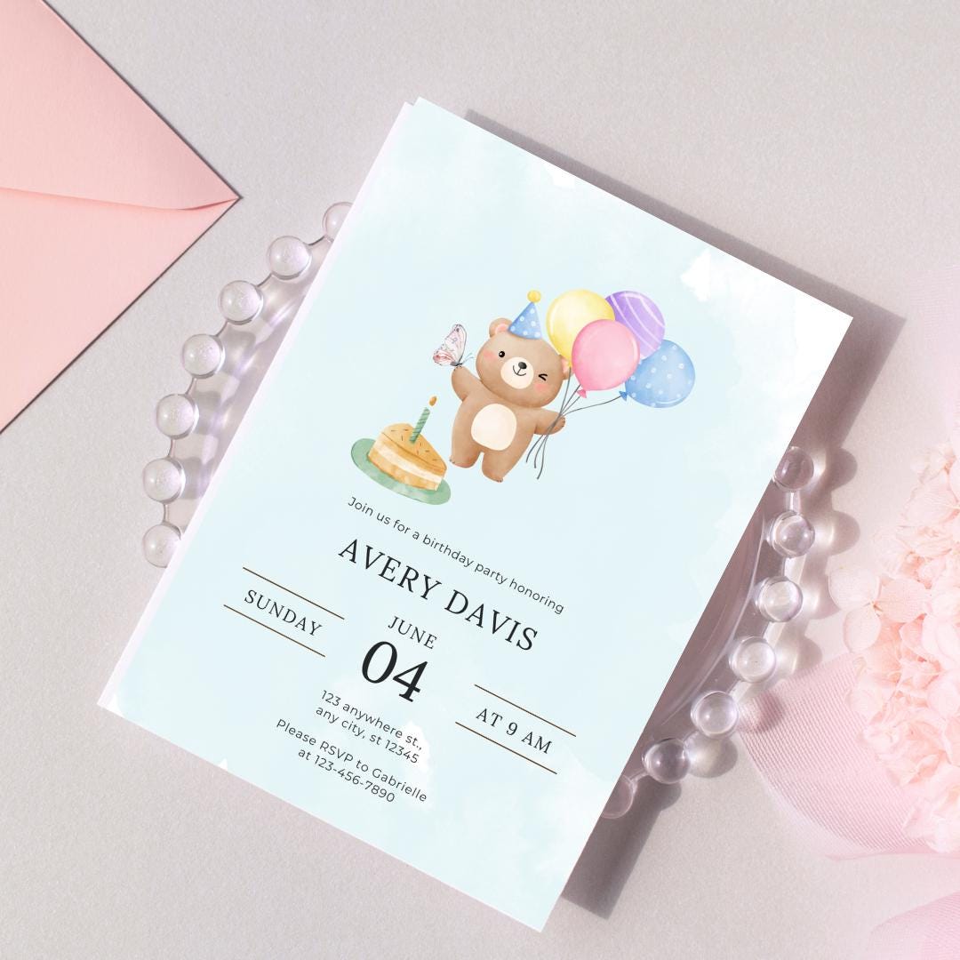 Birthday Invitation Baby Bear Beary First Birthday Party Invites Boy ...
