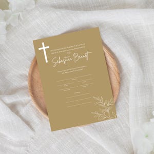 Printable Baptism Certificate Minimalist Neutral Christian Template Editable Canva Download with White Cross Baby Dedication Keepsake