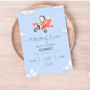 Time Flies Junge Erster Geburtstag Einladung Editierbare Vorlage Flugzeug Baby GeburtstagSeinladung Süßes Pilotenthema Sofortiger Download