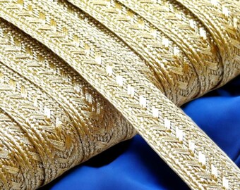 Trenza de cinta metalizada Oro Mate de 10/20mm, tejida en hilo metalizado, ribete bordado, Sfifa Marroquí, mercería vintage lurex.