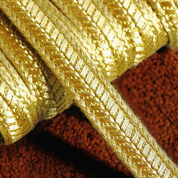 10mm gold ribbon braid, gold metallic thread braid, gold embroidery trim, Moroccan Sfifa, lace, ethnic vintage haberdashery, lurex