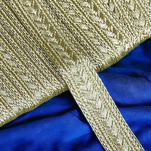 Galon ruban doré mat 10mm 20mm, tresse fil métallique Or, garniture de broderie, Sfifa marocaine, dentelle, mercerie vintage ethnique 画像 3