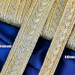 Nastro intrecciato in oro opaco da 10 mm | 20 mm, treccia di filo metallico dorato, rifiniture ricamate, Sfifa marocchina, pizzo, merceria vintage etnica