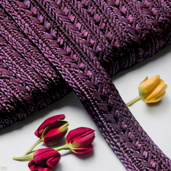 Galon ruban tresse en soie violet Aubergine  de 20mm, garniture de broderie tissée, Sfifa marocaine, mercerie vintage, loisirs créatifs.
