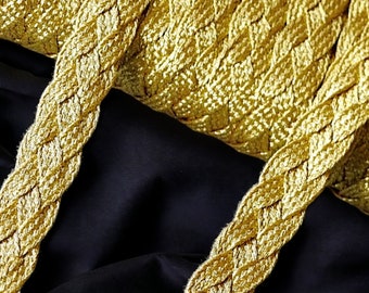 Treccia di nastro d'oro da 15 mm, treccia di filo metallico dorato, finiture ricamate in oro, Sfifa marocchino, pizzo, merceria etnica vintage