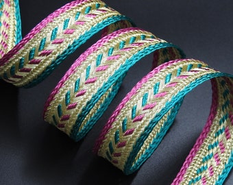 Trenza cinta multicolor 20mm, trenza hilo metalizado dorado| Rosa| Verde, ribete de seda, Sfifa marroquí, encaje, mercería vintage étnica