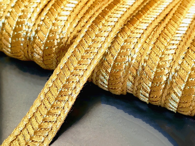 Galon ruban doré de 10mm, tresse fil métallique Or, garniture de broderie dorée, Sfifa marocaine, dentelle, mercerie vintage ethnique, lurex image 5