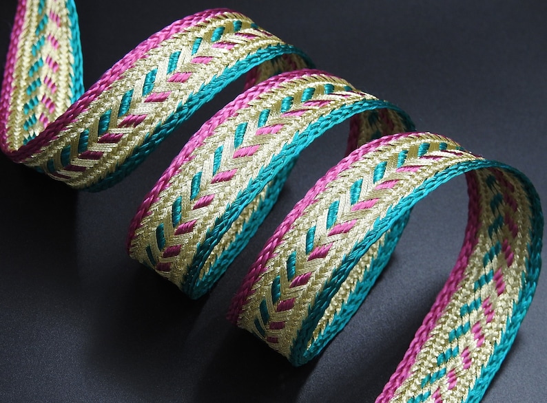 Multicolored Ribbon Braid 20mm, Gold Metallic Thread Braid| Pink| Green ...