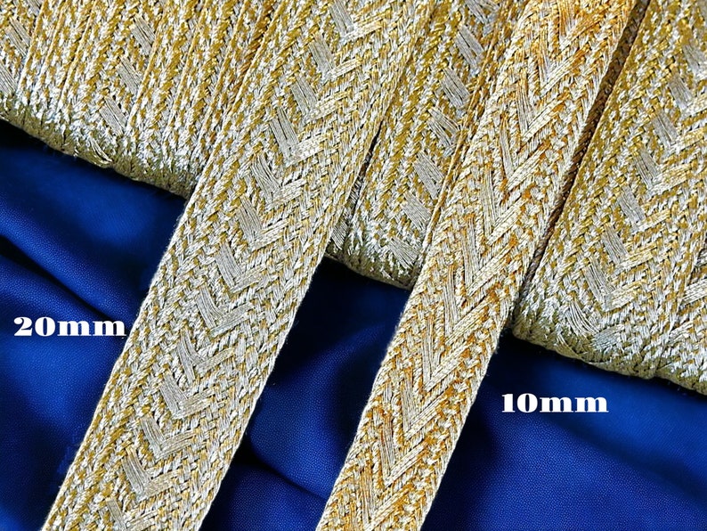 Matte gold ribbon braid 10mm 20mm, Gold metallic thread braid, embroidery trim, Moroccan Sfifa, lace, ethnic vintage haberdashery image 1