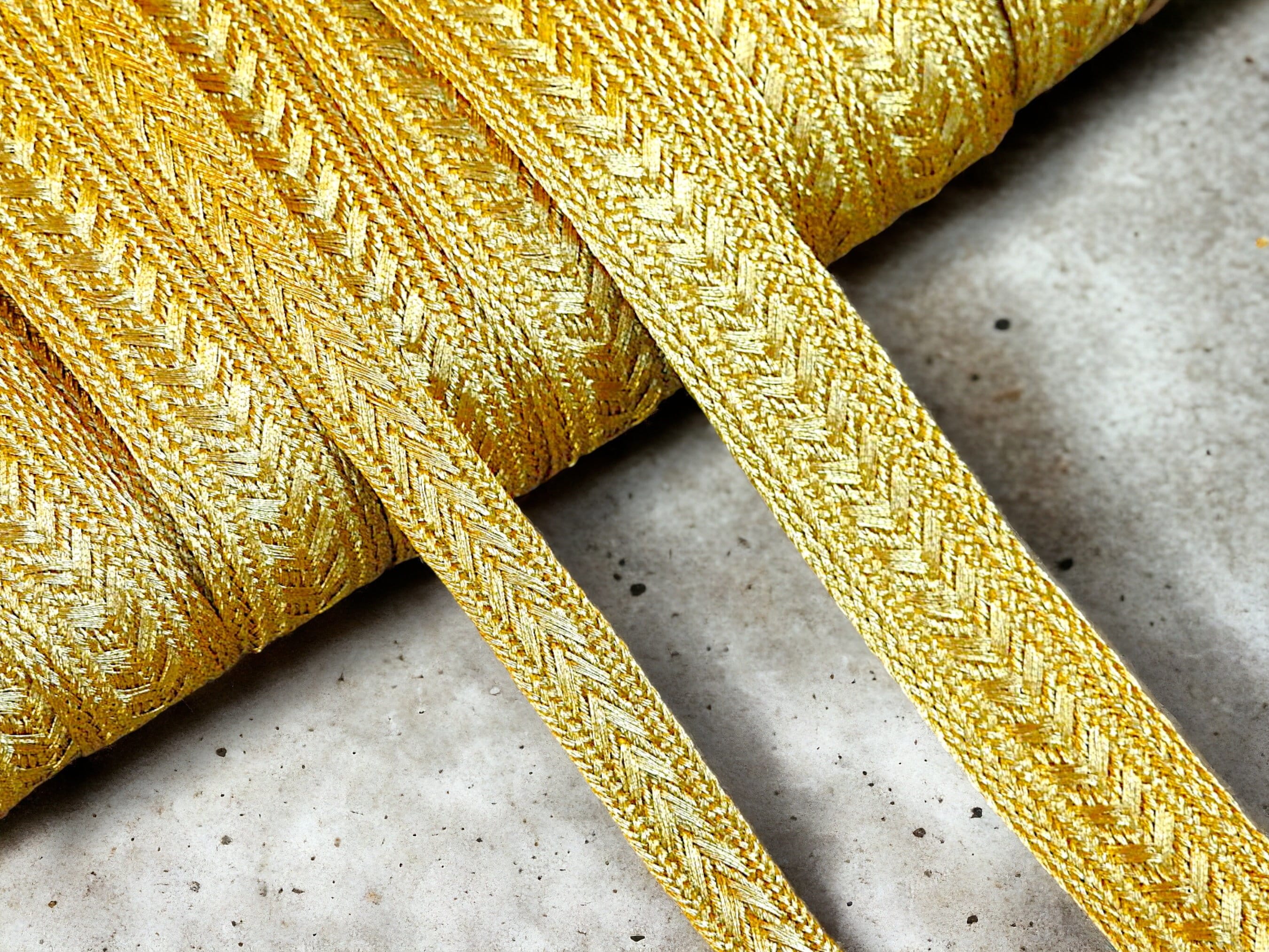 Gold Ribbon Braid 10mm | 20mm, Gold Metallic Thread Braid, Gold Embroidery Trim, Moroccan Sfifa, Lace, Vintage Ethnic Haberdashery