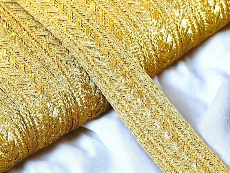 Treccia di nastro dorato 10 mm 20mm, treccia di filo metallico dorato, finiture ricamate in oro, Sfifa marocchino, pizzo, merceria etnica vintage immagine 5