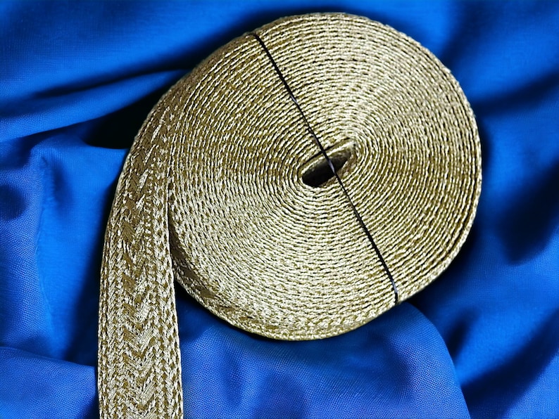 Galon ruban doré mat 10mm 20mm, tresse fil métallique Or, garniture de broderie, Sfifa marocaine, dentelle, mercerie vintage ethnique 画像 6