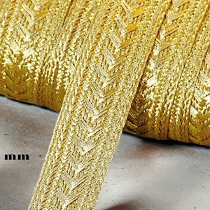 Treccia di nastro dorato 10 mm 20mm, treccia di filo metallico dorato, finiture ricamate in oro, Sfifa marocchino, pizzo, merceria etnica vintage immagine 2