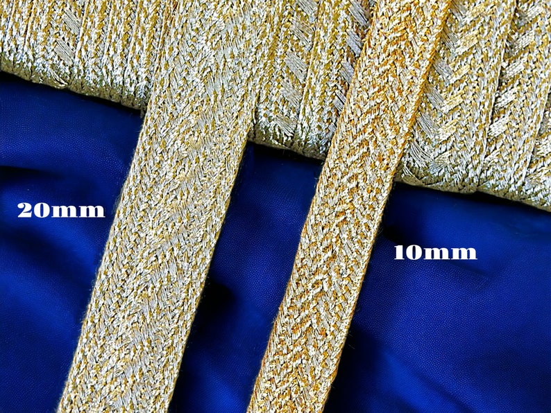 Galon ruban doré mat 10mm 20mm, tresse fil métallique Or, garniture de broderie, Sfifa marocaine, dentelle, mercerie vintage ethnique 画像 2
