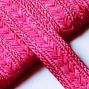Treccia di nastro di seta rosa rosa da 20 mm, finiture ricamate in seta su entrambi i lati, Sfifa marocchino, pizzo, merceria vintage etnica
