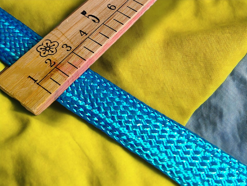 Galon ruban de soie 20mm, tresse bleu turquoise, garniture de broderie tissée, Sfifa marocaine, dentelle bleu, mercerie vintage ethnique image 4