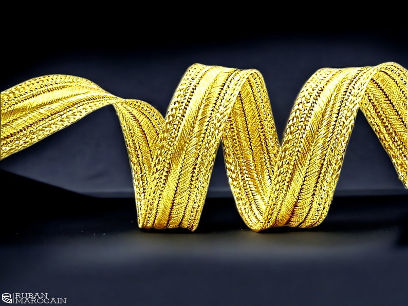 20mm gold ribbon braid, gold metallic thread braid, gold embroidery trim, Moroccan Sfifa, lace, ethnic vintage haberdashery image 6