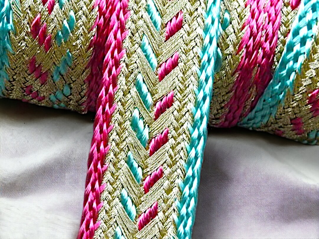 Multicolored Ribbon Braid 20mm, Gold Metallic Thread Braid| Pink| Blue ...