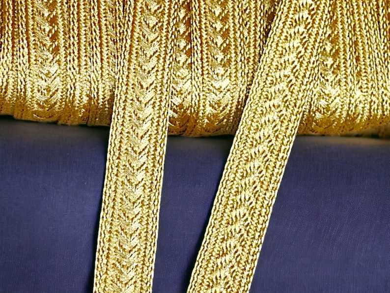 Galon ruban doré 10mm 20mm, tresse fil métallique Or, garniture de broderie doré, Sfifa marocaine, dentelle, mercerie vintage ethnique image 7