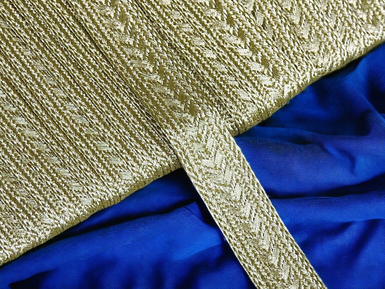 Galon ruban doré mat 10mm 20mm, tresse fil métallique Or, garniture de broderie, Sfifa marocaine, dentelle, mercerie vintage ethnique 画像 3