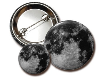 Moon, Button 25 mm / 38 mm with pin, pin, badge, pin, full moon planet night witch Gothic Punk