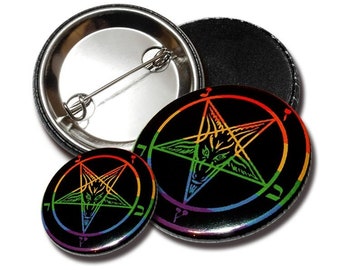 Baphomet Rainbow Pentagram, button 25 mm / 38 mm with pin / magnet, badge, pin