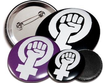 Feminist Button 25/38/50 mm (1"/1.5"/2") with pin/magnet, black/purple, badge, pin